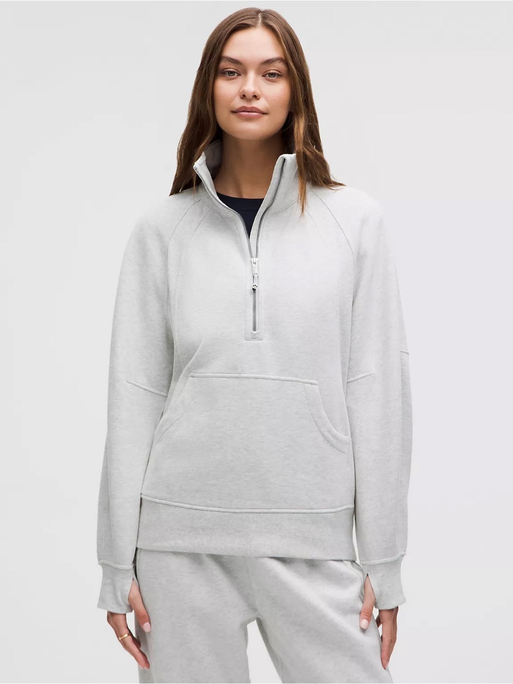 NWT Scuba Oversized Funnel-Neck Half Zip
Long
Heathered Core Ultra Light Grey